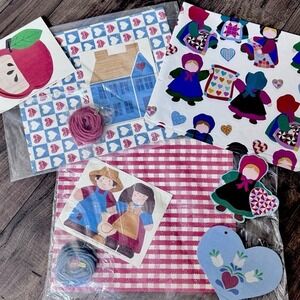 VTG 80s Folk Art Country Schoolhouse Amish Gift Wrap Paper‎ Current Inc NOS